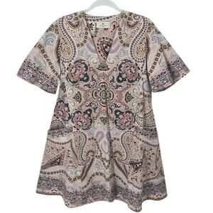 Etro Paisley Cotton A Line Dress Made In Italy Knee Length Short Sleeve Size 48